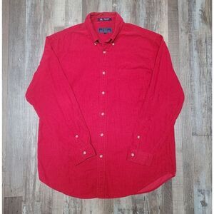 Vtg Corduroy Shirt Long Sleeve Button Up 80s 90s Cotton Red L Boxy Fit
